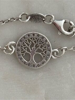 Authentic Dyadema Italy 925 Sterling Silver Tree of Life CZ Bracelet 16cm